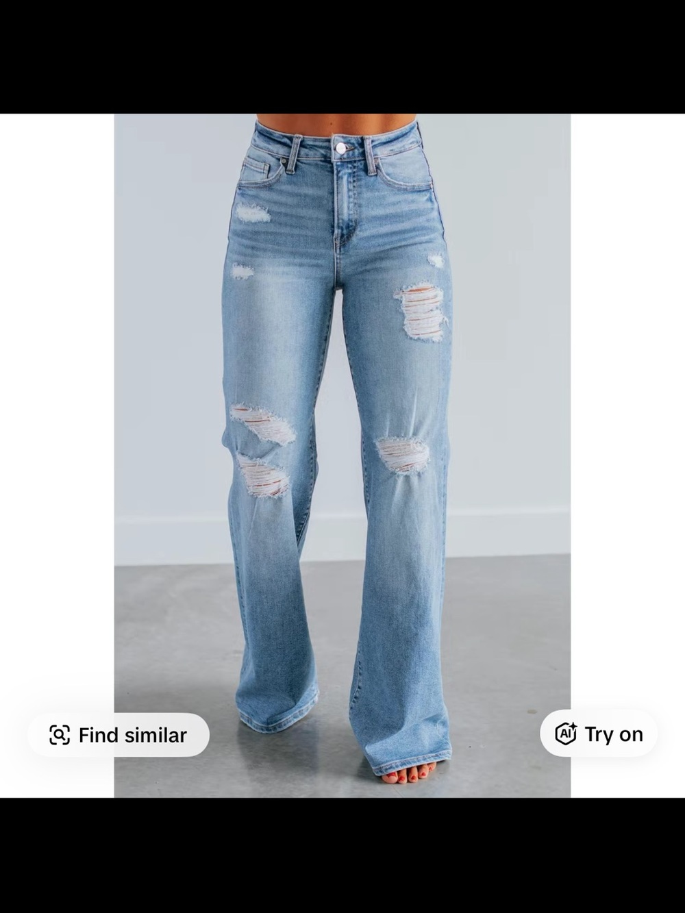 High-Rise Distressed Wide-Leg Jeans - Light Blue